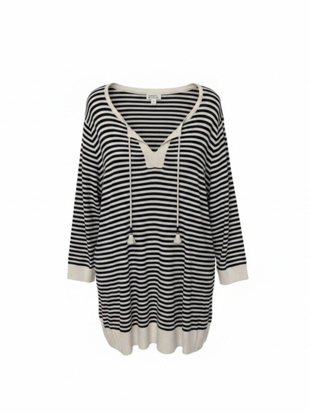 Market & Spruce Navy White Striped Tassel V-Neck Sweater Size 3X Plus